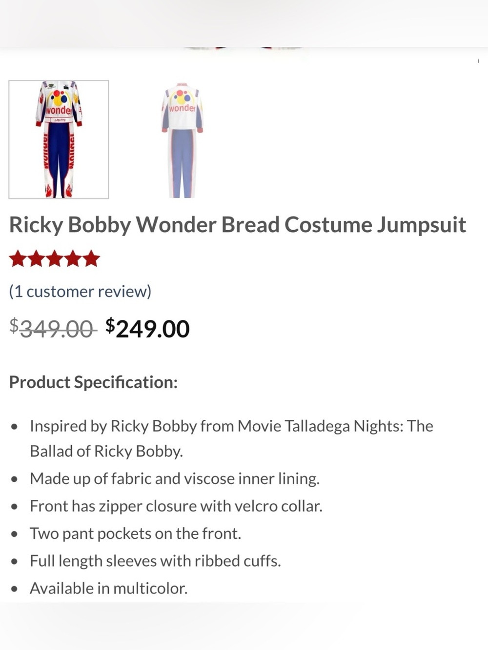 NASCAR Ricky Bobby Costume - Picture 9 of 9